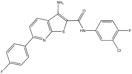 3-amino-N-(3-chloro-4-fluorophenyl)-6-(4-fluorophenyl)thieno[2,3-b]pyridine-2-carboxamide 结构式