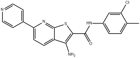 3-amino-N-(3-chloro-4-methylphenyl)-6-pyridin-4-ylthieno[2,3-b]pyridine-2-carboxamide 化学構造式