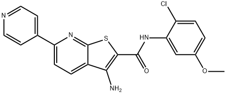 3-amino-N-(2-chloro-5-methoxyphenyl)-6-pyridin-4-ylthieno[2,3-b]pyridine-2-carboxamide 结构式