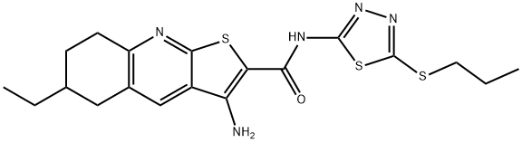 3-amino-6-ethyl-N-[5-(propylsulfanyl)-1,3,4-thiadiazol-2-yl]-5,6,7,8-tetrahydrothieno[2,3-b]quinoline-2-carboxamide 结构式