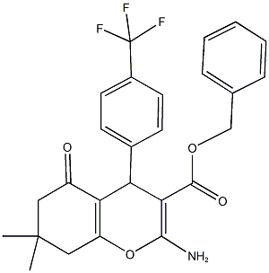 benzyl 2-amino-7,7-dimethyl-5-oxo-4-[4-(trifluoromethyl)phenyl]-5,6,7,8-tetrahydro-4H-chromene-3-carboxylate 结构式