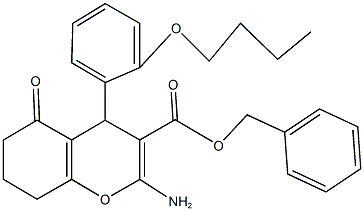 benzyl 2-amino-4-(2-butoxyphenyl)-5-oxo-5,6,7,8-tetrahydro-4H-chromene-3-carboxylate 结构式