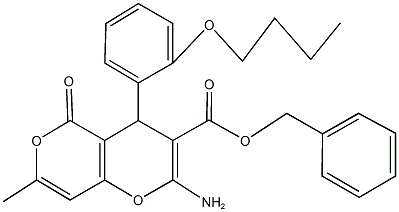 benzyl 2-amino-4-(2-butoxyphenyl)-7-methyl-5-oxo-4H,5H-pyrano[4,3-b]pyran-3-carboxylate,625373-01-5,结构式