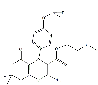 2-methoxyethyl 2-amino-7,7-dimethyl-5-oxo-4-[4-(trifluoromethoxy)phenyl]-5,6,7,8-tetrahydro-4H-chromene-3-carboxylate 化学構造式