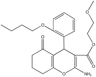 2-methoxyethyl 2-amino-4-(2-butoxyphenyl)-5-oxo-5,6,7,8-tetrahydro-4H-chromene-3-carboxylate Structure
