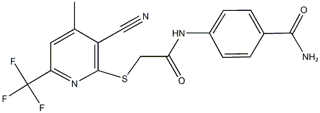 4-[({[3-cyano-4-methyl-6-(trifluoromethyl)-2-pyridinyl]sulfanyl}acetyl)amino]benzamide 结构式