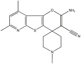 2-amino-3cyano-1'-7,9-trimethylspiro[4H-pyrano[2',3':4,5]thieno[2,3-b]pyridine-4,4'-piperidine] 化学構造式