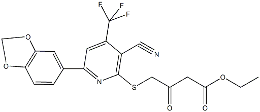 ethyl 4-{[6-(1,3-benzodioxol-5-yl)-3-cyano-4-(trifluoromethyl)-2-pyridinyl]sulfanyl}-3-oxobutanoate Structure