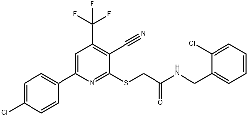 N-(2-chlorobenzyl)-2-{[6-(4-chlorophenyl)-3-cyano-4-(trifluoromethyl)-2-pyridinyl]sulfanyl}acetamide Struktur