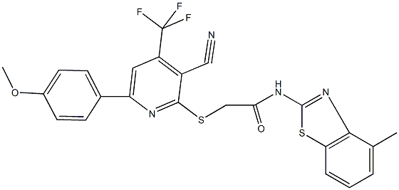 2-{[3-cyano-6-(4-methoxyphenyl)-4-(trifluoromethyl)-2-pyridinyl]sulfanyl}-N-(4-methyl-1,3-benzothiazol-2-yl)acetamide|