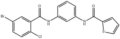 N-{3-[(5-bromo-2-chlorobenzoyl)amino]phenyl}-2-thiophenecarboxamide 化学構造式