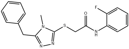 2-[(5-benzyl-4-methyl-4H-1,2,4-triazol-3-yl)sulfanyl]-N-(2-fluorophenyl)acetamide 化学構造式