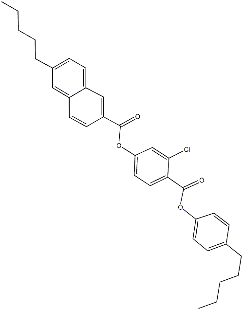3-chloro-4-[(4-pentylphenoxy)carbonyl]phenyl 6-pentyl-2-naphthoate 化学構造式