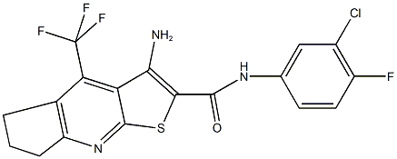 3-amino-N-(3-chloro-4-fluorophenyl)-4-(trifluoromethyl)-6,7-dihydro-5H-cyclopenta[b]thieno[3,2-e]pyridine-2-carboxamide Struktur