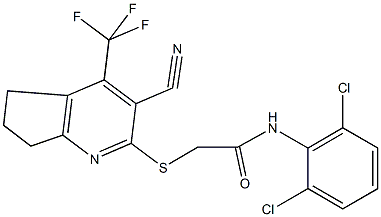 2-{[3-cyano-4-(trifluoromethyl)-6,7-dihydro-5H-cyclopenta[b]pyridin-2-yl]sulfanyl}-N-(2,6-dichlorophenyl)acetamide 结构式