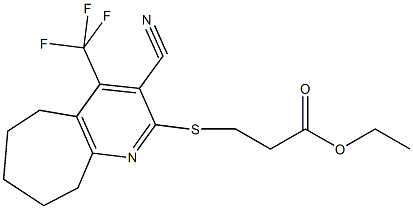 ethyl 3-{[3-cyano-4-(trifluoromethyl)-6,7,8,9-tetrahydro-5H-cyclohepta[b]pyridin-2-yl]sulfanyl}propanoate 化学構造式