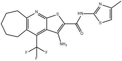 3-amino-N-(4-methyl-1,3-thiazol-2-yl)-4-(trifluoromethyl)-6,7,8,9-tetrahydro-5H-cyclohepta[b]thieno[3,2-e]pyridine-2-carboxamide,626227-60-9,结构式