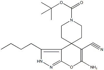 6-amino-3-butyl-2,4-dihydropyrano[2,3-c]pyrazole-5-carbonitrile-4-spiro-4'-1'-(piperidinecarboxylate) Structure