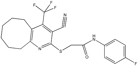 2-{[3-cyano-4-(trifluoromethyl)-5,6,7,8,9,10-hexahydrocycloocta[b]pyridin-2-yl]sulfanyl}-N-(4-fluorophenyl)acetamide 结构式