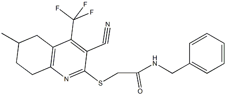 N-benzyl-2-{[3-cyano-6-methyl-4-(trifluoromethyl)-5,6,7,8-tetrahydroquinolin-2-yl]sulfanyl}acetamide Struktur