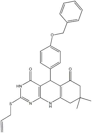 2-(allylsulfanyl)-5-[4-(benzyloxy)phenyl]-8,8-dimethyl-5,8,9,10-tetrahydropyrimido[4,5-b]quinoline-4,6(3H,7H)-dione 结构式