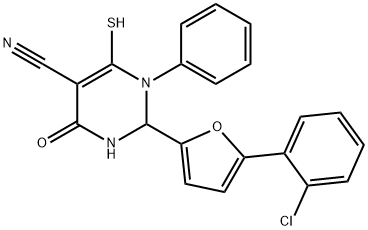 2-[5-(2-chlorophenyl)-2-furyl]-6-mercapto-4-oxo-1-phenyl-1,2,3,4-tetrahydro-5-pyrimidinecarbonitrile 结构式