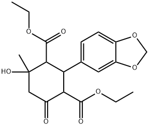 diethyl 2-(1,3-benzodioxol-5-yl)-4-hydroxy-4-methyl-6-oxo-1,3-cyclohexanedicarboxylate Struktur