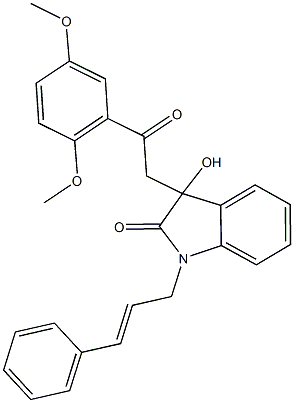 1-cinnamyl-3-[2-(2,5-dimethoxyphenyl)-2-oxoethyl]-3-hydroxy-1,3-dihydro-2H-indol-2-one 化学構造式