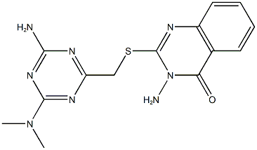 3-amino-2-({[4-amino-6-(dimethylamino)-1,3,5-triazin-2-yl]methyl}sulfanyl)-4(3H)-quinazolinone Struktur