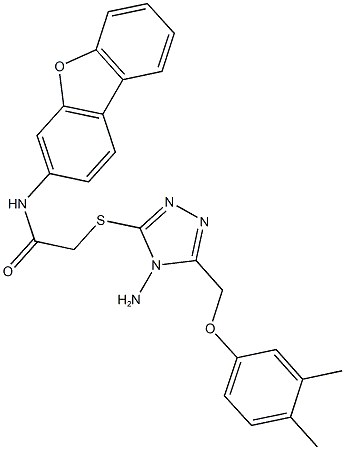 2-({4-amino-5-[(3,4-dimethylphenoxy)methyl]-4H-1,2,4-triazol-3-yl}sulfanyl)-N-dibenzo[b,d]furan-3-ylacetamide 结构式