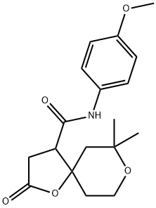 N-(4-methoxyphenyl)-7,7-dimethyl-2-oxo-1,8-dioxaspiro[4.5]decane-4-carboxamide Struktur