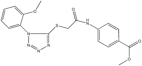 methyl 4-[({[1-(2-methoxyphenyl)-1H-tetraazol-5-yl]sulfanyl}acetyl)amino]benzoate 结构式