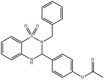 4-(2-benzyl-1,1-dioxido-3,4-dihydro-2H-1,2,4-benzothiadiazin-3-yl)phenyl acetate Struktur