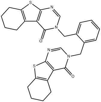 3-{2-[(4-oxo-5,6,7,8-tetrahydro[1]benzothieno[2,3-d]pyrimidin-3(4H)-yl)methyl]benzyl}-5,6,7,8-tetrahydro[1]benzothieno[2,3-d]pyrimidin-4(3H)-one Struktur