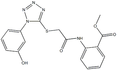 methyl 2-[({[1-(3-hydroxyphenyl)-1H-tetraazol-5-yl]sulfanyl}acetyl)amino]benzoate Structure
