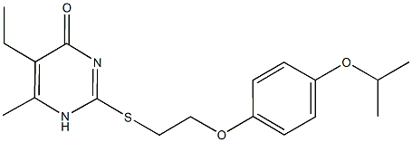 5-ethyl-2-{[2-(4-isopropoxyphenoxy)ethyl]sulfanyl}-6-methyl-4(1H)-pyrimidinone 化学構造式