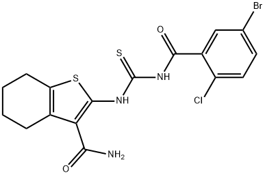 2-({[(5-bromo-2-chlorobenzoyl)amino]carbothioyl}amino)-4,5,6,7-tetrahydro-1-benzothiophene-3-carboxamide,637303-66-3,结构式