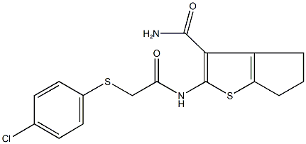 2-({[(4-chlorophenyl)sulfanyl]acetyl}amino)-5,6-dihydro-4H-cyclopenta[b]thiophene-3-carboxamide 结构式
