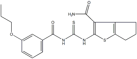 2-({[(3-propoxybenzoyl)amino]carbothioyl}amino)-5,6-dihydro-4H-cyclopenta[b]thiophene-3-carboxamide 结构式