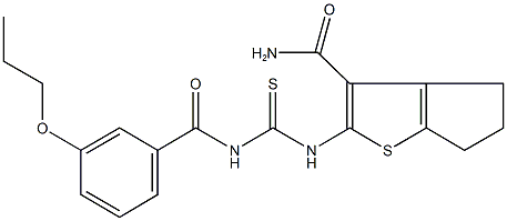 2-({[(3-propoxybenzoyl)amino]carbothioyl}amino)-5,6-dihydro-4H-cyclopenta[b]thiophene-3-carboxamide 化学構造式