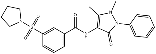 N-(1,5-dimethyl-3-oxo-2-phenyl-2,3-dihydro-1H-pyrazol-4-yl)-3-(1-pyrrolidinylsulfonyl)benzamide 结构式