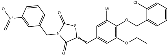 5-{3-bromo-4-[(2-chlorobenzyl)oxy]-5-ethoxybenzylidene}-3-{3-nitrobenzyl}-1,3-thiazolidine-2,4-dione Structure