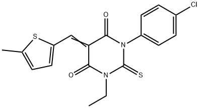 1-(4-chlorophenyl)-3-ethyl-5-[(5-methyl-2-thienyl)methylene]-2-thioxodihydro-4,6(1H,5H)-pyrimidinedione|