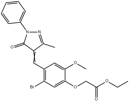 ethyl {5-bromo-2-methoxy-4-[(3-methyl-5-oxo-1-phenyl-1,5-dihydro-4H-pyrazol-4-ylidene)methyl]phenoxy}acetate,638991-71-6,结构式