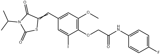 N-(4-fluorophenyl)-2-{2-iodo-4-[(3-isopropyl-2,4-dioxo-1,3-thiazolidin-5-ylidene)methyl]-6-methoxyphenoxy}acetamide,638991-88-5,结构式