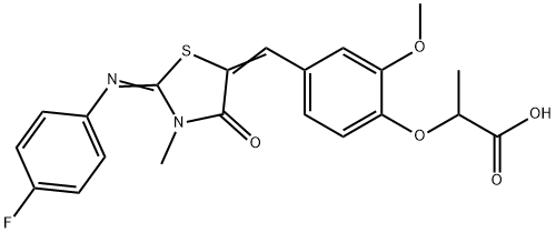2-[4-({2-[(4-fluorophenyl)imino]-3-methyl-4-oxo-1,3-thiazolidin-5-ylidene}methyl)-2-methoxyphenoxy]propanoic acid 结构式
