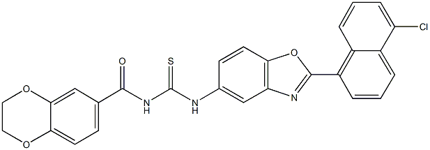 N-[2-(5-chloro-1-naphthyl)-1,3-benzoxazol-5-yl]-N'-(2,3-dihydro-1,4-benzodioxin-6-ylcarbonyl)thiourea Structure