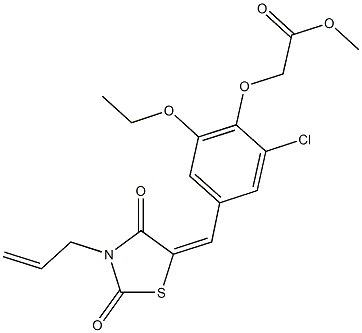 methyl {4-[(3-allyl-2,4-dioxo-1,3-thiazolidin-5-ylidene)methyl]-2-chloro-6-ethoxyphenoxy}acetate 化学構造式