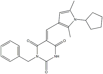 1-benzyl-5-[(1-cyclopentyl-2,5-dimethyl-1H-pyrrol-3-yl)methylene]-2,4,6(1H,3H,5H)-pyrimidinetrione Struktur