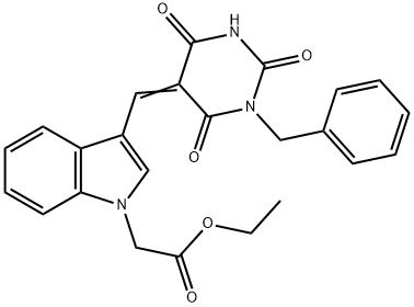 ethyl {3-[(1-benzyl-2,4,6-trioxotetrahydro-5(2H)-pyrimidinylidene)methyl]-1H-indol-1-yl}acetate,639500-62-2,结构式